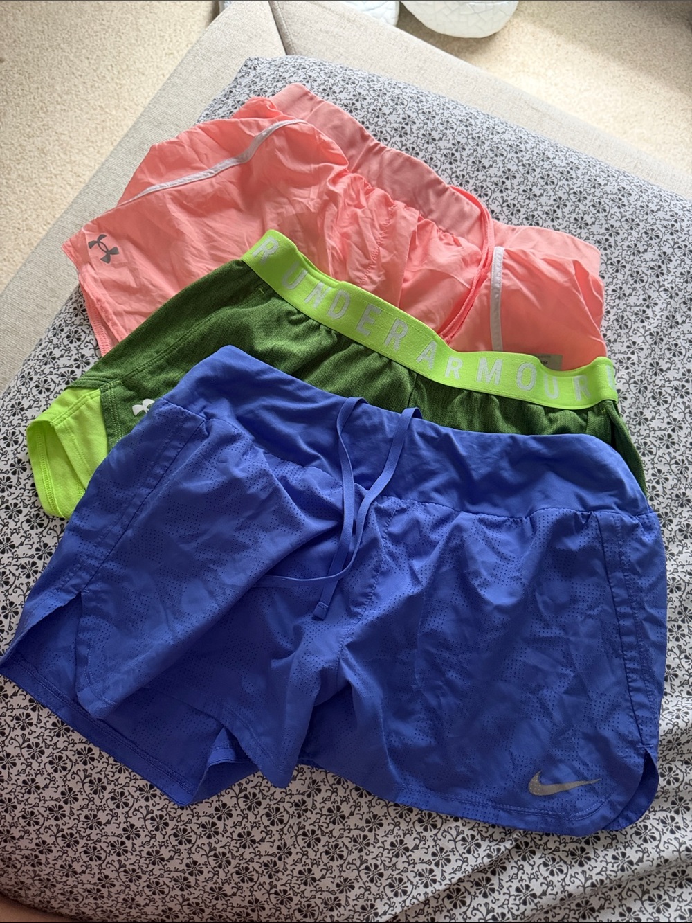 Workout Shorts Bundle - Blue, Coral, Olive with Neon Accents